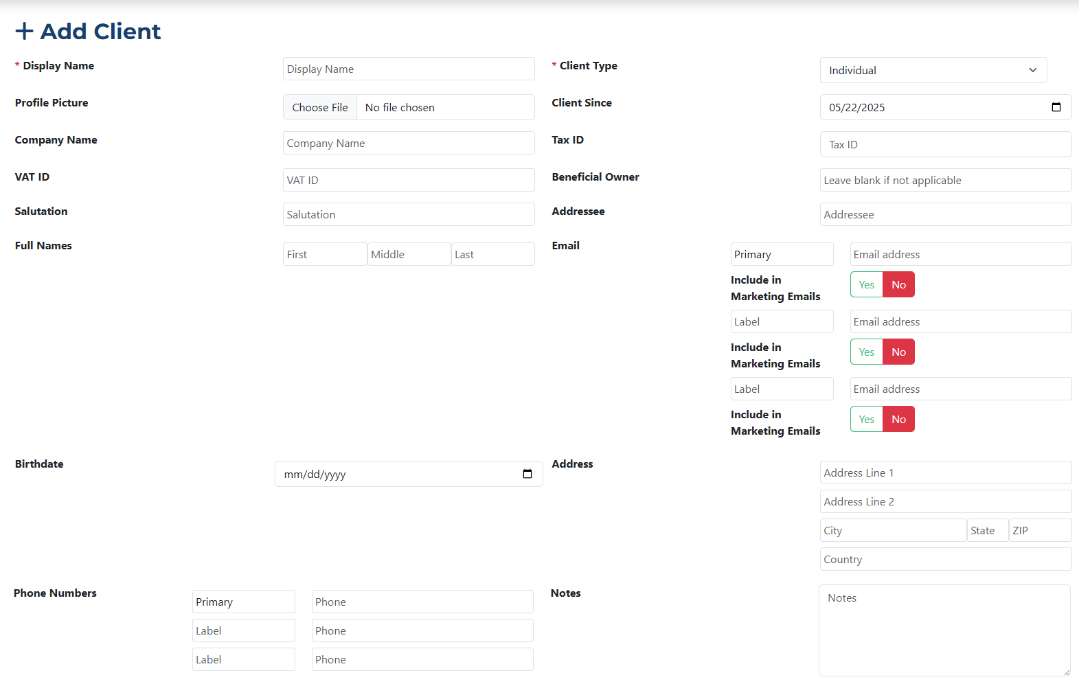 Add Client Personal Info