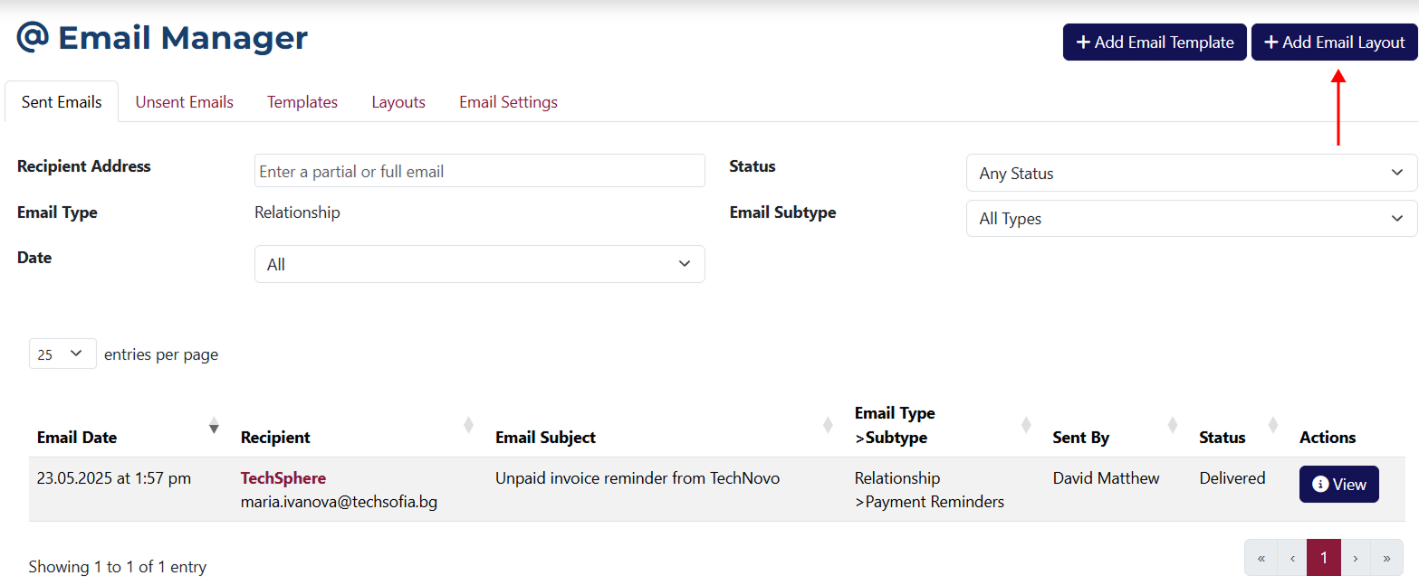 Add Email Layout Button
