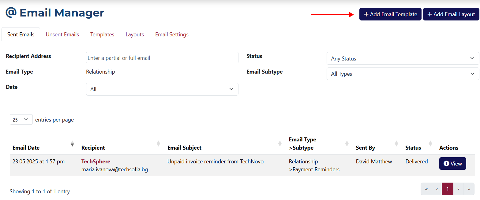 Add Email Template Button