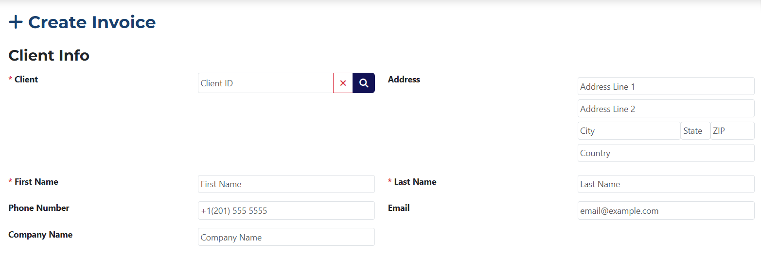 Add Invoice Client Section