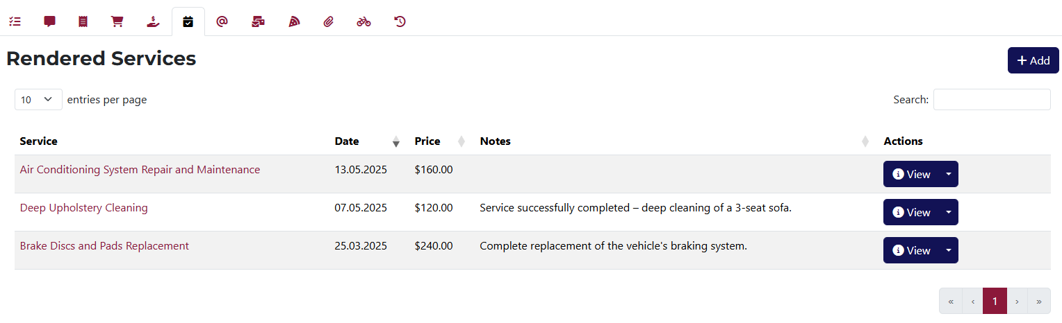 Rendered Services Tab