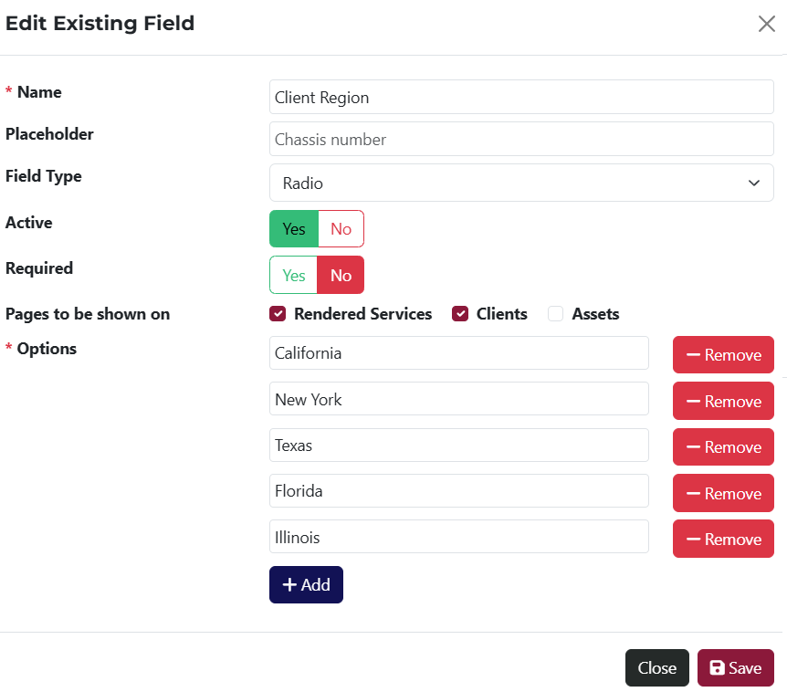 Edit Custom Field Popup