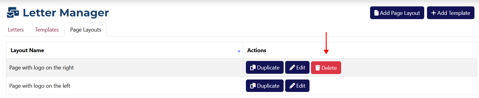 Delete Layout Button