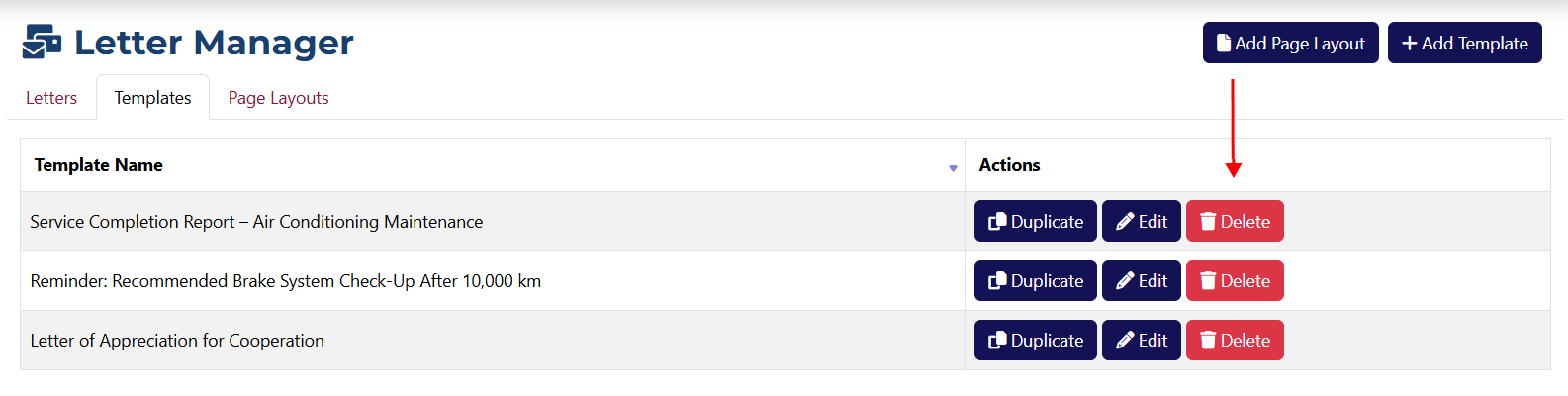 Delete Template Button