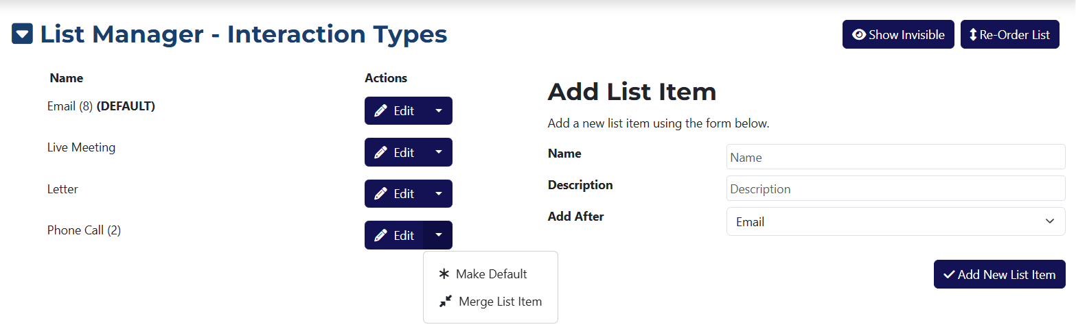 Edit dropdown menu page