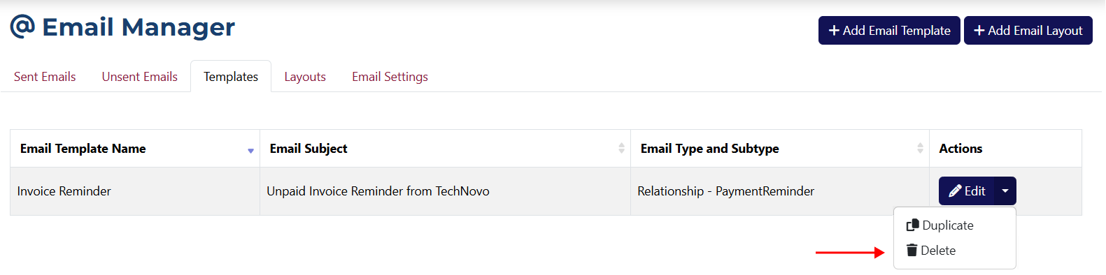 Delete Template Button