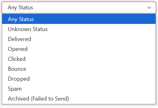 Emails Page Status Dropdown