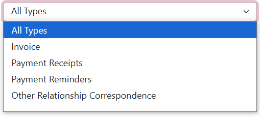 Emails Page Subtype Dropdown