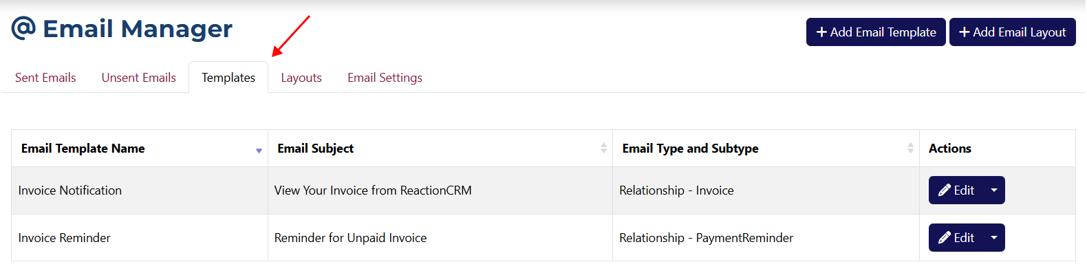 Email Templates Page