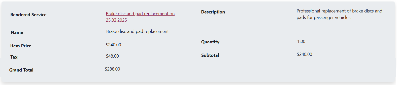 Invoice Line Item Section