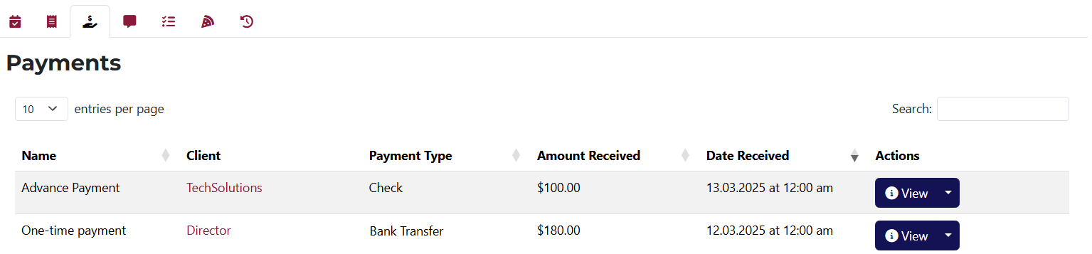Payments Tab