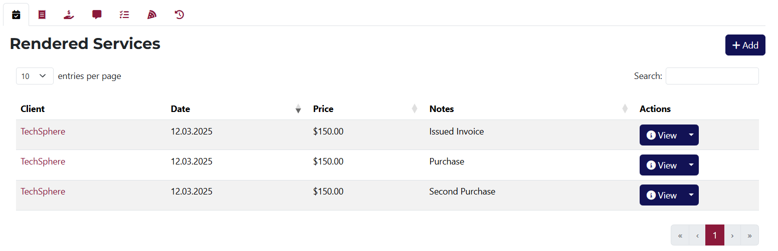 Delivered Services Tab