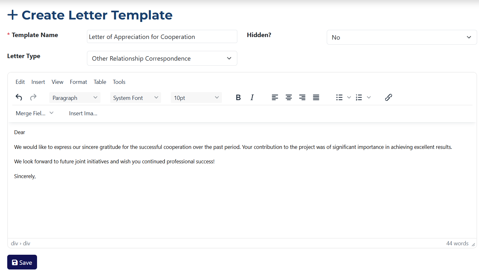 Example Template Creation 1