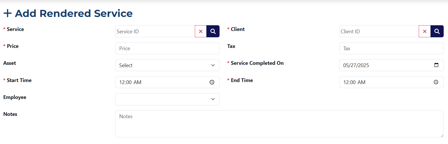 Add Rendered Service Page